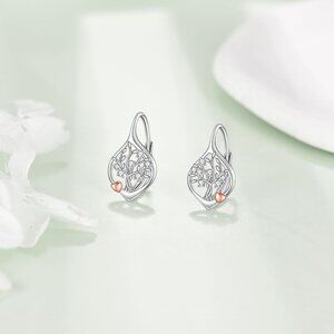 Women's Sterling Tree Silver Dangle Drop Hoop Leverback Comfortable Earring